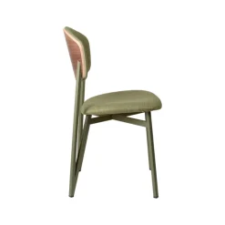Artémis Carrier® Chaise design française assise et dossier en tissu avec dos bois et pieds en métal