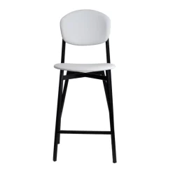Artémis Carrier® Tabouret snack design français assise et dossier en simili dos bois et pieds en métal