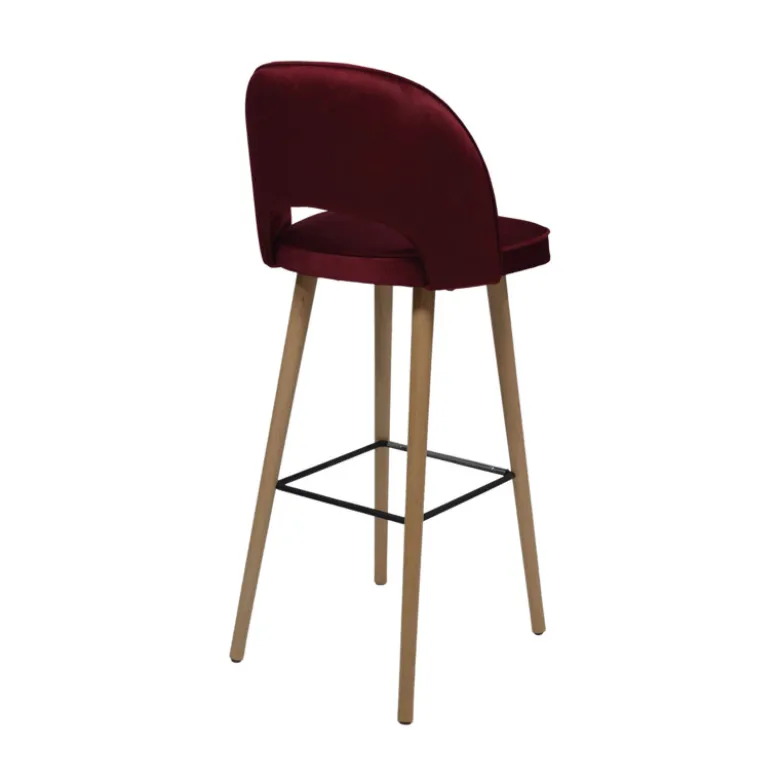 Bistrot Tabouret de bar en tissu dossier ajouré avec pieds en bois