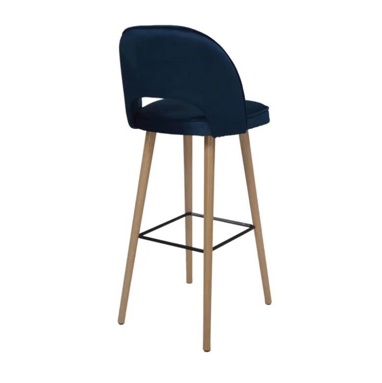 Bistrot Tabouret de bar en tissu dossier ajouré avec pieds en bois