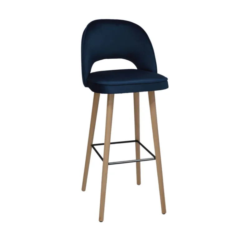Bistrot Tabouret de bar en tissu dossier ajouré avec pieds en bois
