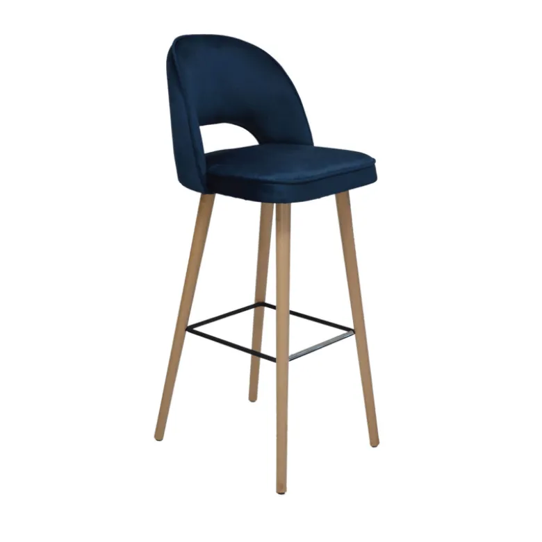 Bistrot Tabouret de bar en tissu dossier ajouré avec pieds en bois