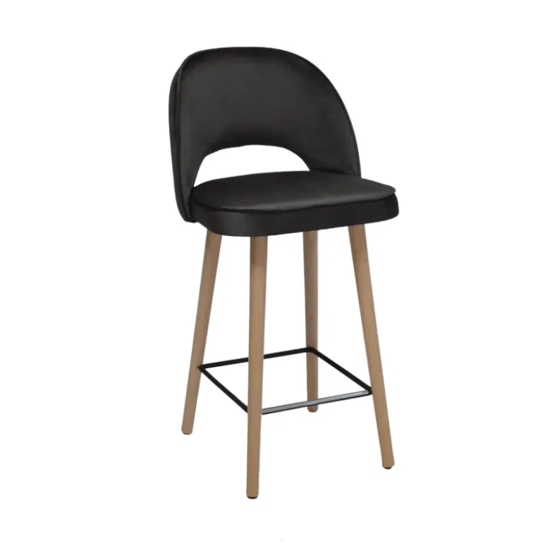 Bistrot Tabouret snack en tissu dossier ajouré avec pieds en bois
