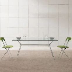 Brioso Midj® Table en verre design avec pieds en X métalliques