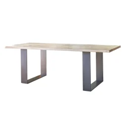 Carte Table industrielle rectangulaire en chêne massif et pieds traineau