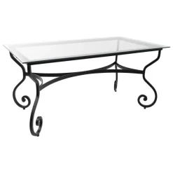 Damasco Table de jardin provençale plateau verre avec pieds en acier