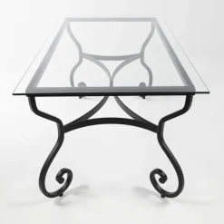 Damasco Table style provençal plateau verre avec pieds en acier