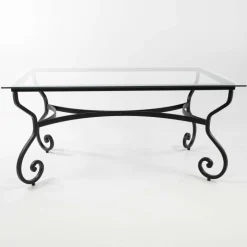 Damasco Table style provençal plateau verre avec pieds en acier
