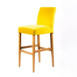 Fritz line Tabouret de bar avec dos en tissu matelassé et pieds en bois