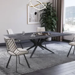 HectorTable carrée extensible en céramique design avec pieds en métal