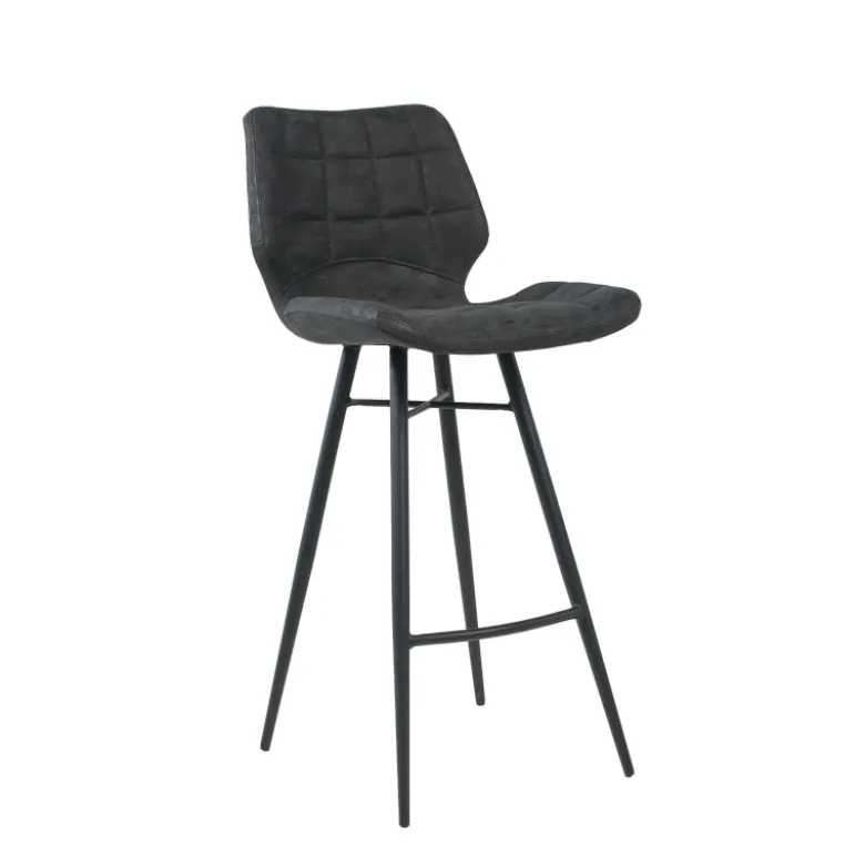 ImpiaTabouret design coque matelassée patinée et pieds en métal noir