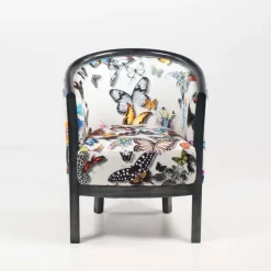 Julien Fauteuil tonneau pour salon fabrication française en tissu et bois massif