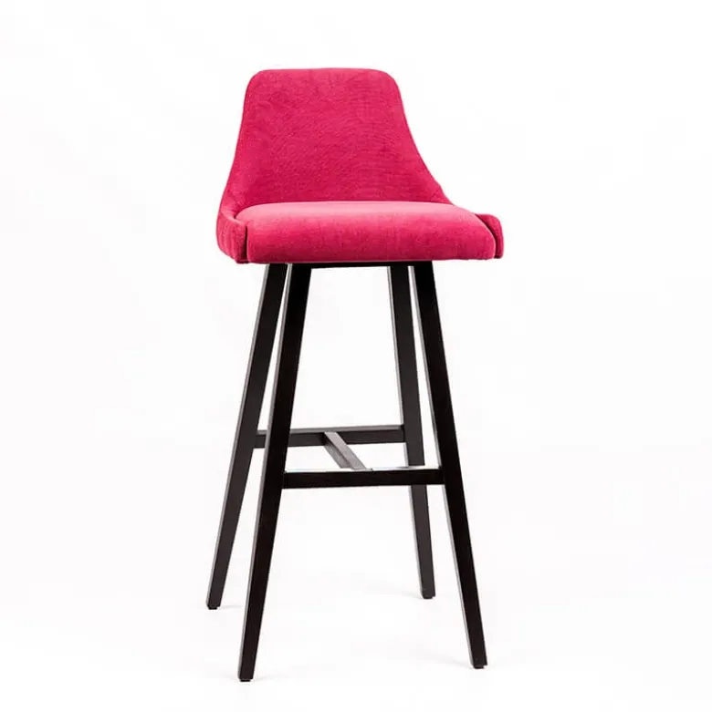 Lars diamant Tabouret de bar en tissu dos matelassé pieds bois