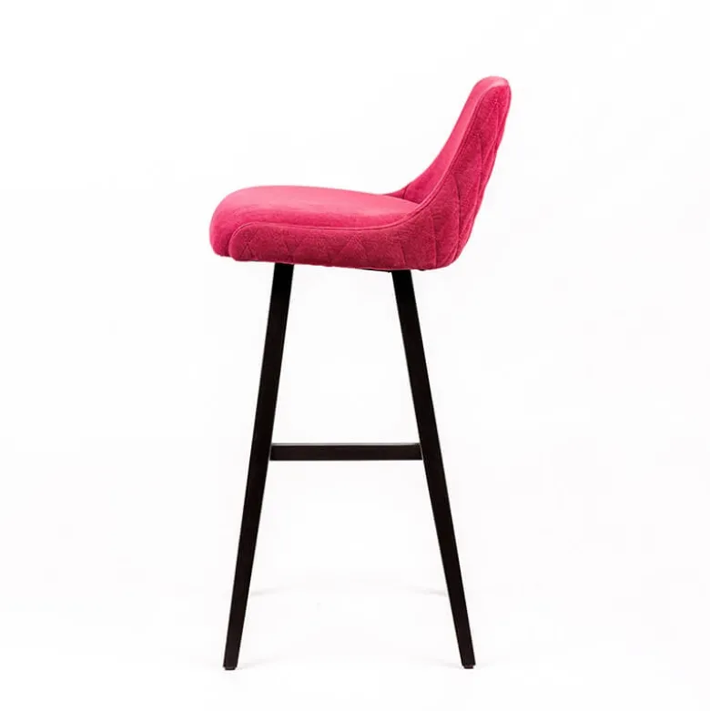 Lars diamant Tabouret de bar en tissu dos matelassé pieds bois