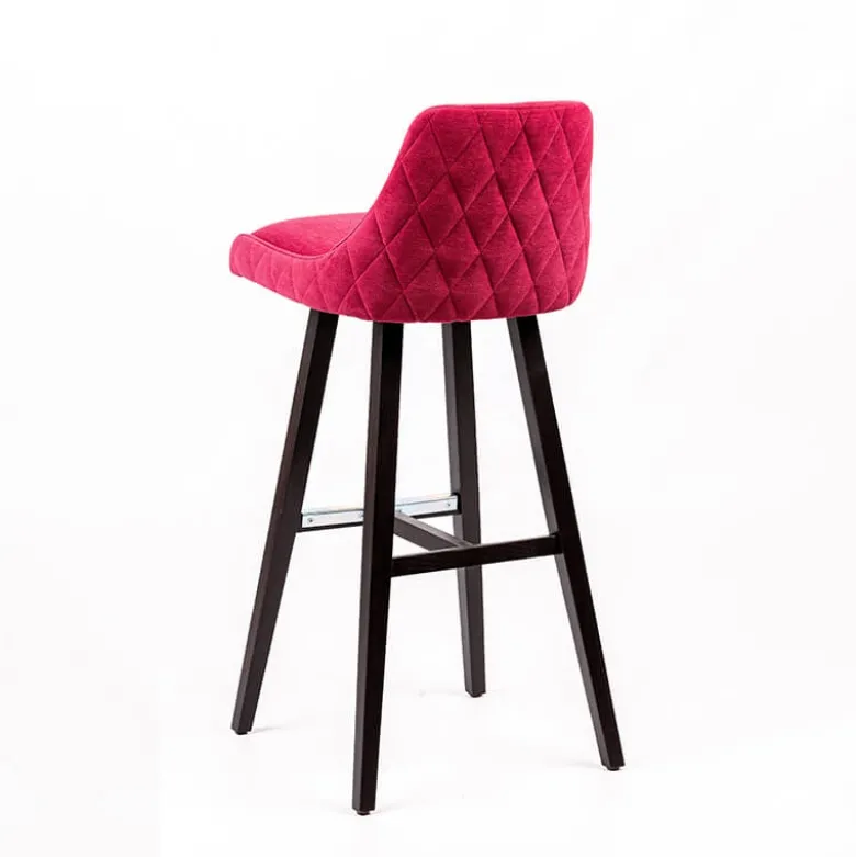 Lars diamant Tabouret de bar en tissu dos matelassé pieds bois