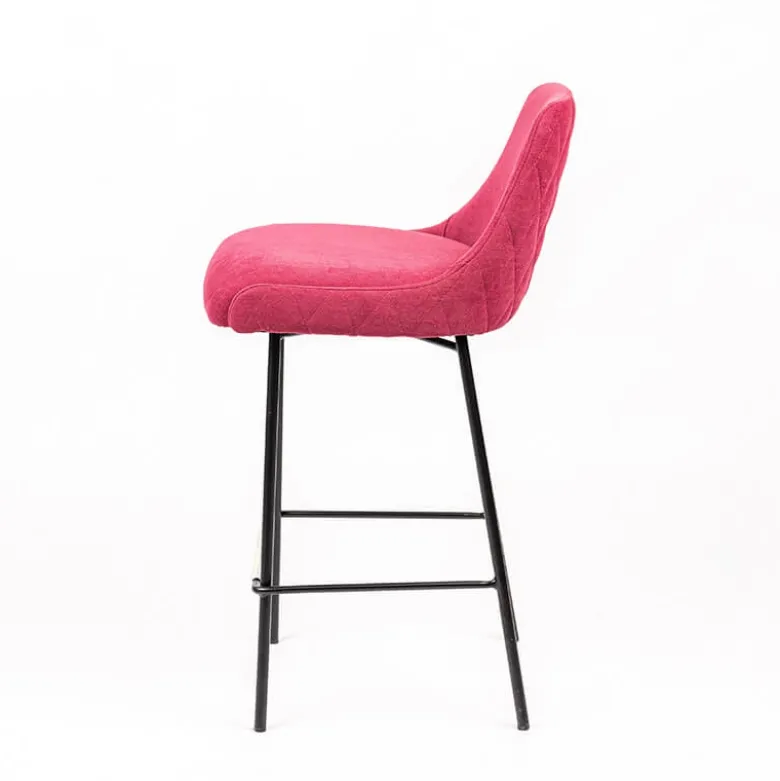 Lars diamant Tabouret snack en tissu dossier matelassé pieds en métal