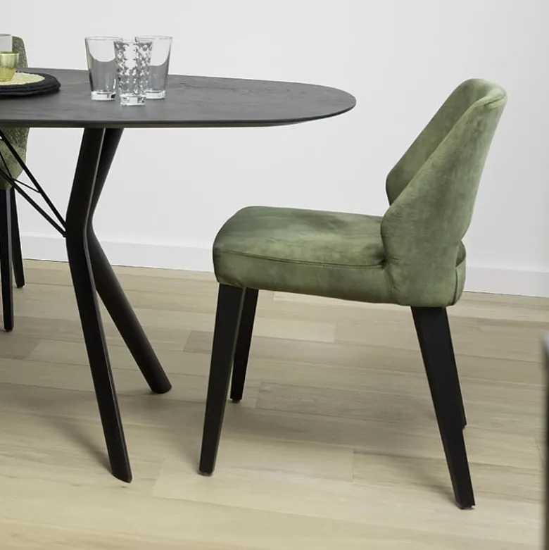Lena Mobitec® Chaise ajourée en tissu et pieds bois style moderne