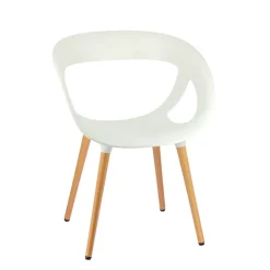 Moema Fauteuil design italien coque ajourée en technopolymère et pieds en bois
