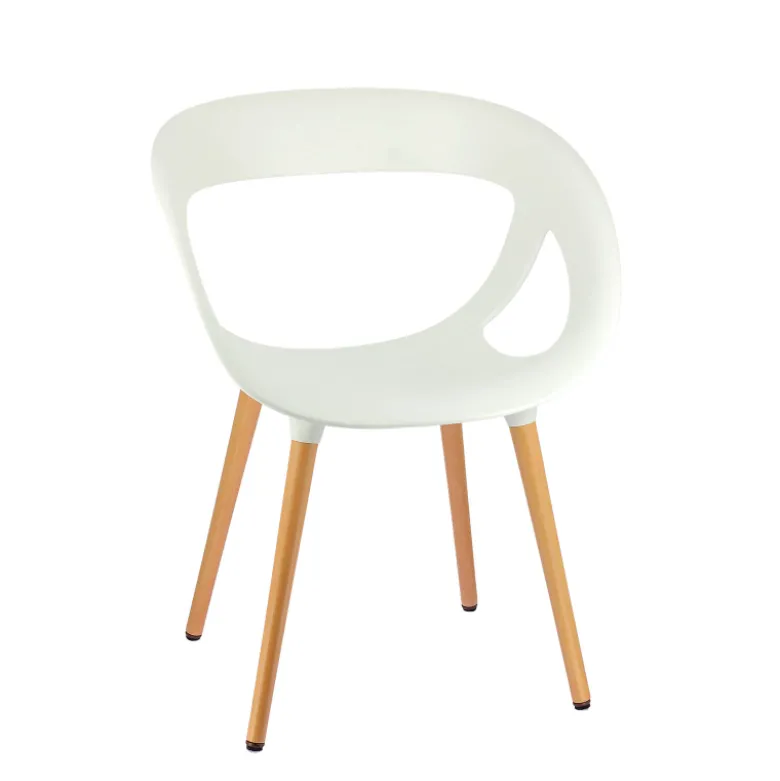 Moema Fauteuil design italien coque ajourée en technopolymère et pieds en bois
