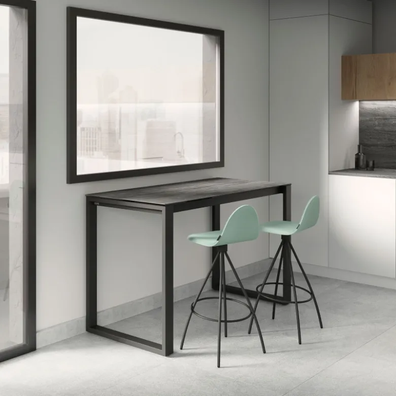 Neox Table snack en céramique avec pieds forme traineau en métal faible profondeur