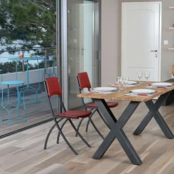 Ophélie Carrier® Chaise de fabrication française en croûte de cuir et métal