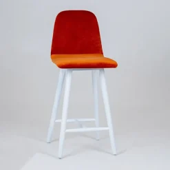 Pandora diamant Tabouret snack dos matelassé en tissu et pieds en bois