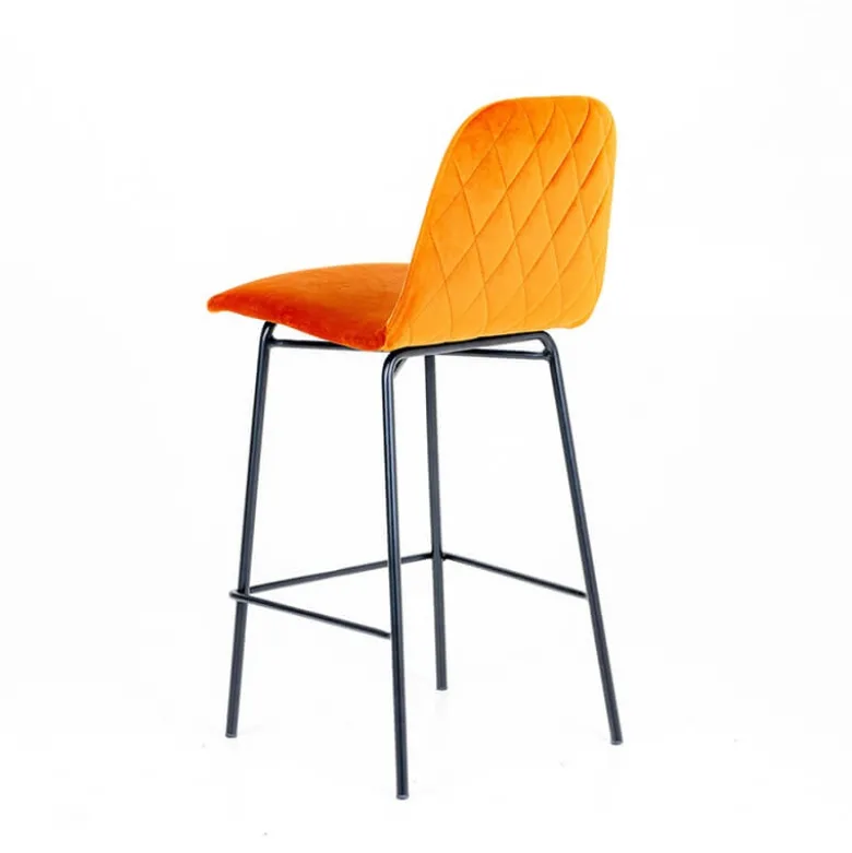 Pandora diamant Tabouret snack dos matelassé en tissu et pieds métal