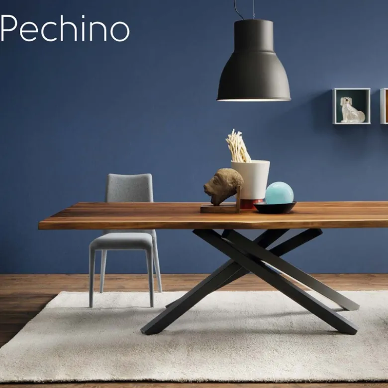 Pechino Midj® Table design en bois massif piétement mikado en métal