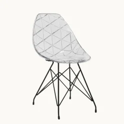 Prisma Chaise design coque transparente avec pieds eiffel en métal noir