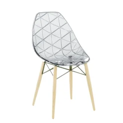Prisma Chaise scandinave transparente avec pieds en bois