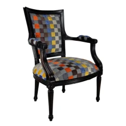 Quentin Fauteuil cabriolet Louis 16 fabrication française en tissu et bois massif