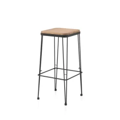 Riopar Tabouret haut assise bois pieds métal style industriel