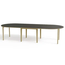 SM112 Table ronde extensible en stratifié et pieds bois conçue au Danemark