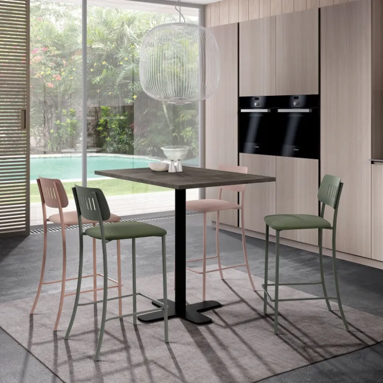 Spinner Petite table snack carrée en stratifié avec pied central en métal
