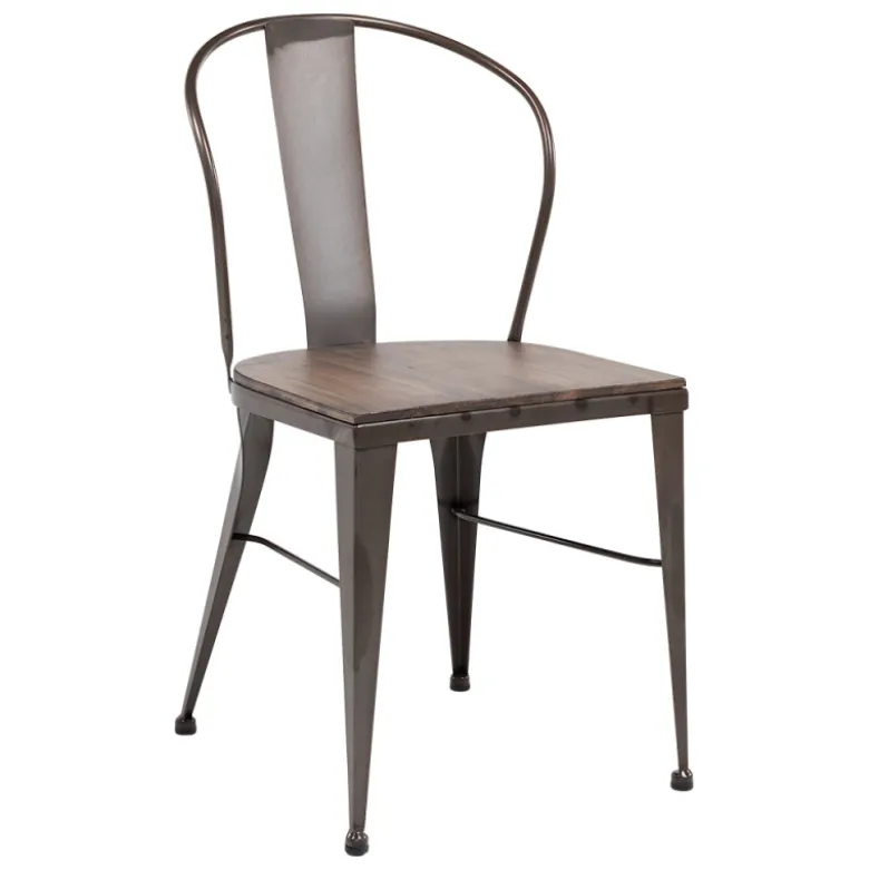 Turia 631 Chaise industrielle vintage en métal avec assise bois