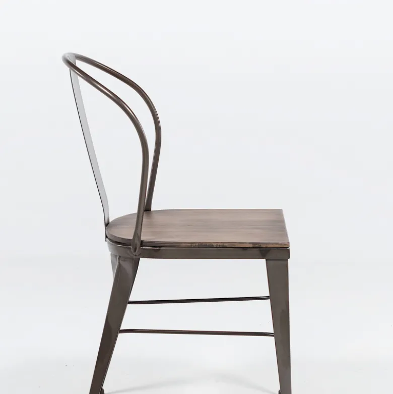 Turia 631 Chaise industrielle vintage en métal avec assise bois