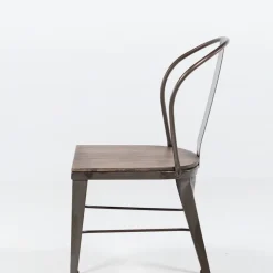 Turia 631 Chaise industrielle vintage en métal avec assise bois
