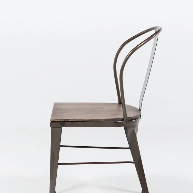 Turia 631 Chaise industrielle vintage en métal avec assise bois