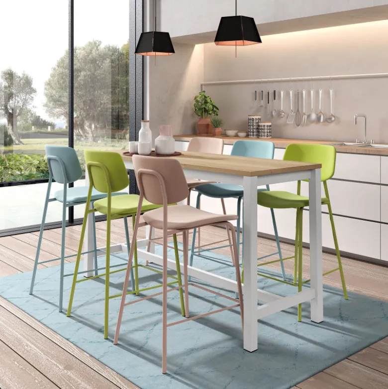 Vienna Table haute de cuisine hauteur 90 cm en stratifié et métal