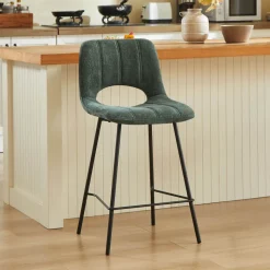 WilliamTabouret cosy en tissu avec pieds en métal noir