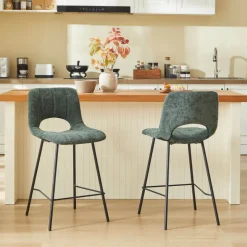WilliamTabouret cosy en tissu avec pieds en métal noir