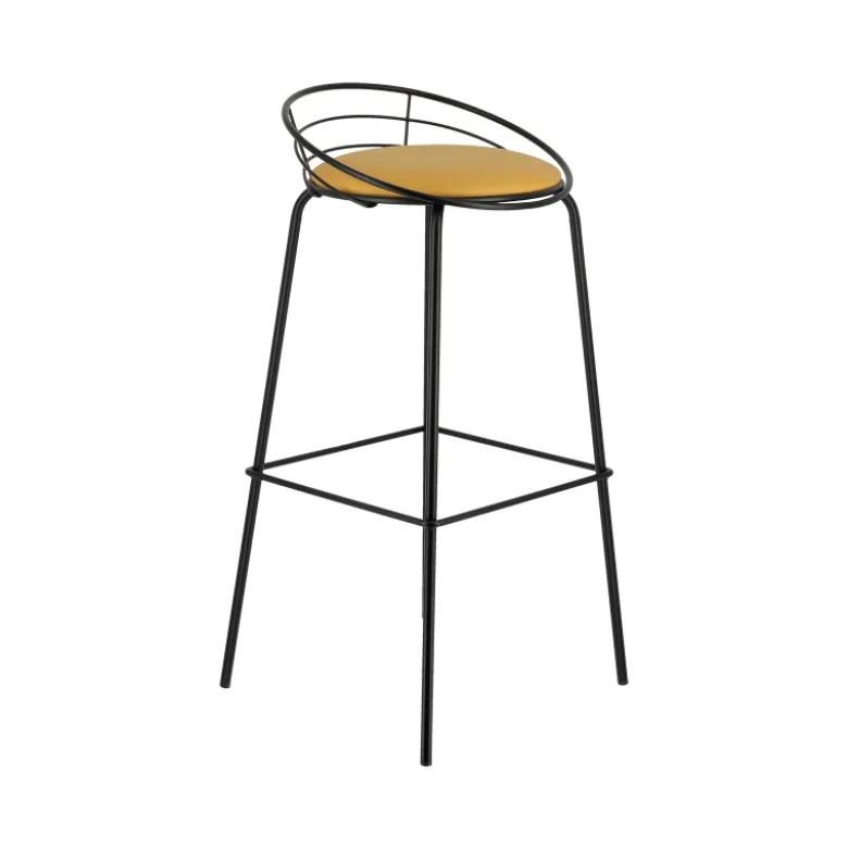 Yaël Carrier® Tabouret haut français rembourré en métal et simili