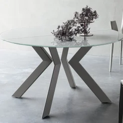 Zoe Table ronde design extensible en verre extralight blanc et métal