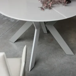 Zoe Table ronde design extensible en verre extralight blanc et métal